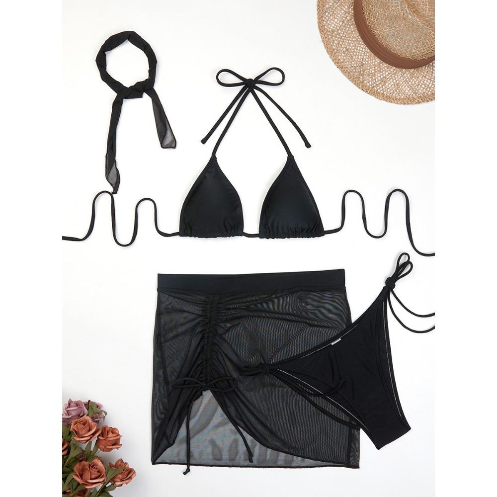Европейский и американский сетчатый раздельный купальник со шнуровкой, сексуальный купальник-бикини из четырех частей