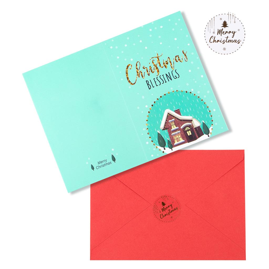 Merry Christmas Fold Greeting Cards with Envelope Xmas Party DIY Gifts Box Card for New Year Festival Decorations Navidad Noel