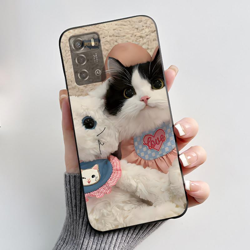 Casing For ZTE Blade A72 4G V40 Vita Phone Case Shell Aesthetic Cute Cat Astronaut Fashion Matte Black Protective Soft TPU Cover