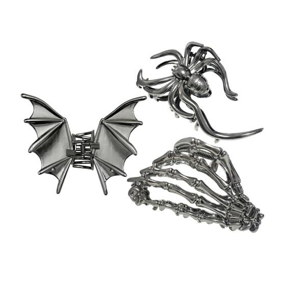 3 шт. Женские заколки для волос в форме паука, летучей мыши, черепа, руки, заколки для волос с противоскользящими зубцами, заколки для волос на затылок, аксессуары для укладки волос