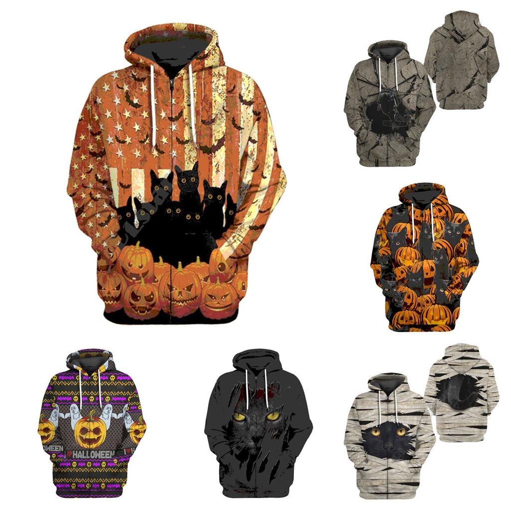 Spring Men's Cardigan Top Loose Comfortable Long-sleeved Hooded Jacket Fashionable 3D Digital Abstract Printed Sweatshirt