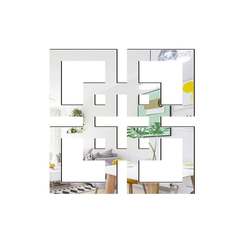 4/8/12pcs Geometry Mirror Wall Sticker Acrylic Square Wall Decals Self-adhesive Decorative Stickers DIY Room Home Decor