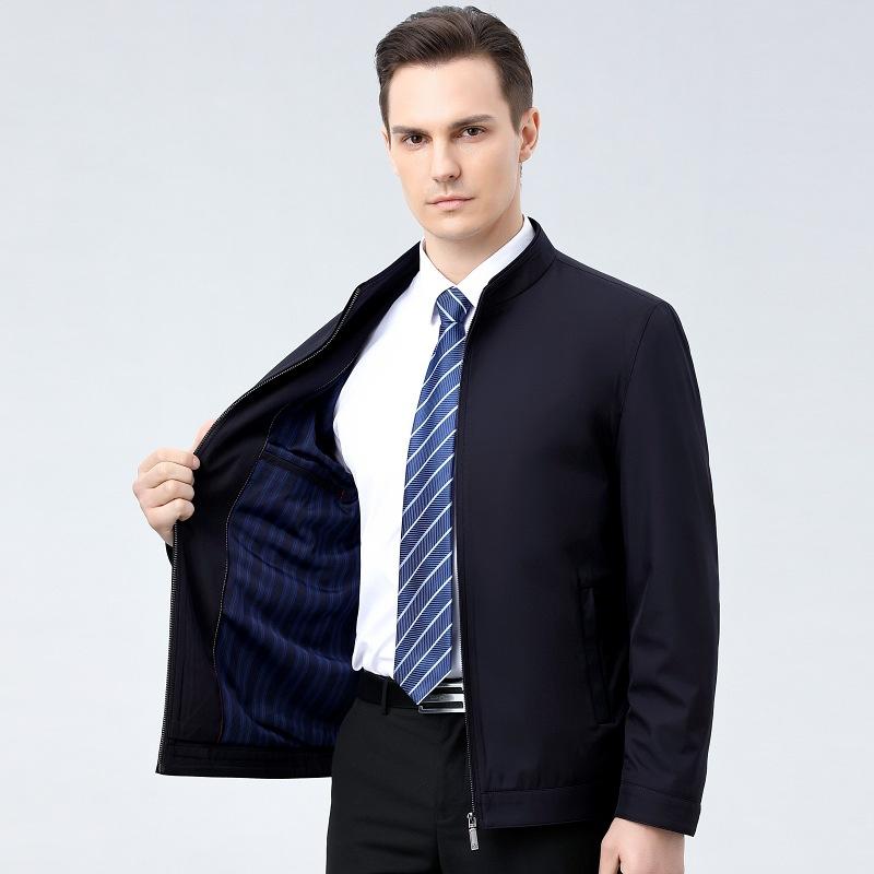 Весна и осень Куртка среднего возраста Мужская тонкая свободная повседневная куртка с воротником-стойкой Мужская верхняя одежда Куртка на молнии Топы большого размера