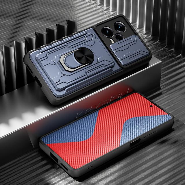 Card Slot Slide Camera Protection Phone Cover for Xiaomi Redmi Note 12 Pro Plus 5G 12Pro Ring Stand Holder Shockproof Armor Case Redmi Note 11 Pro 11S