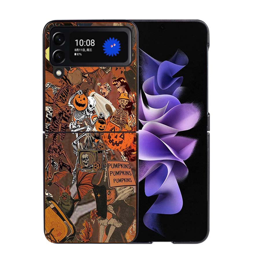 Хэллоуин Осеннее Искусство Кот-Ведьма Чехол для Телефона Для Samsung Z Flip 7 6 5G Galaxy Z Flip4 Z Flip5 Z Flip3 Coque Черный Жесткий ПК Корпус Защит