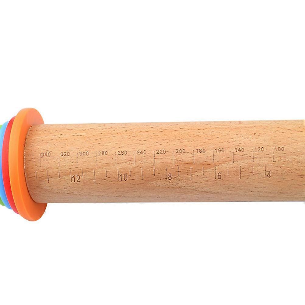 Beech Wood Rolling Pin for Kitchen Use with Adjustable Thickness and Scale