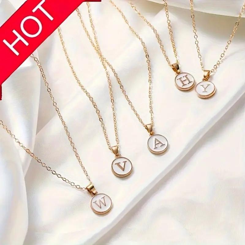 1pc Women Elegant and Exquisite O-chain 26 Letter Necklace Pendant, Golden Minimalist Necklace