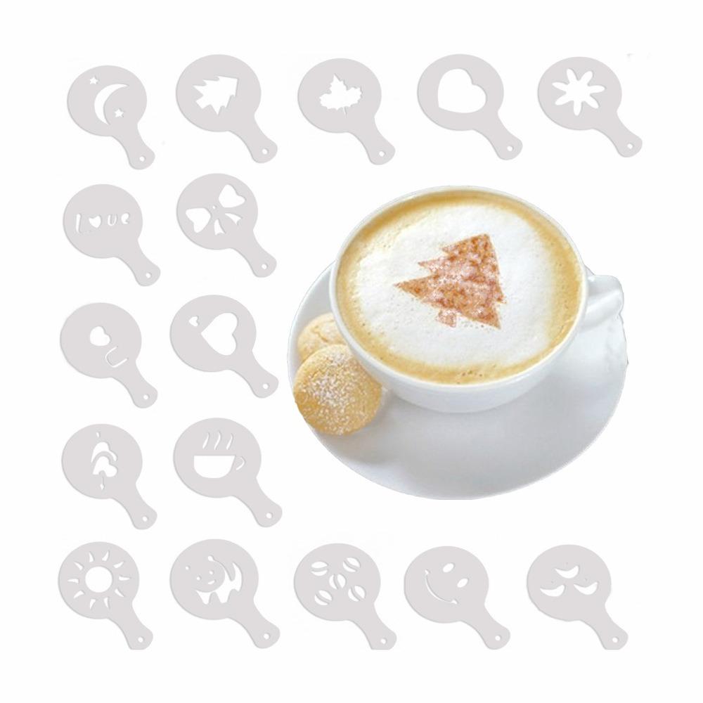 16PCS/1 set Coffee Stencils Fancy Coffee Printing Model Milk Cake Stencils Cappuccino Mold Cake Drawing Mould Home Kitchen Supplies