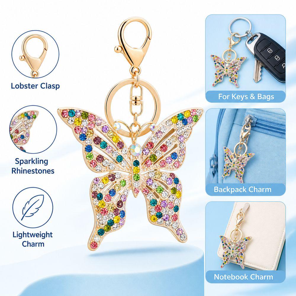 Hollow Butterfly Keychain Retro Style Rhinestone Keychain Butterfly Bag Charm Backpack Accessories