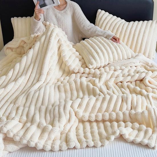 Пушистый плед Уютный плюшевый Однотонный Пушистый Толстый Полосатый Плед-пузырь Теплый Плед для дивана