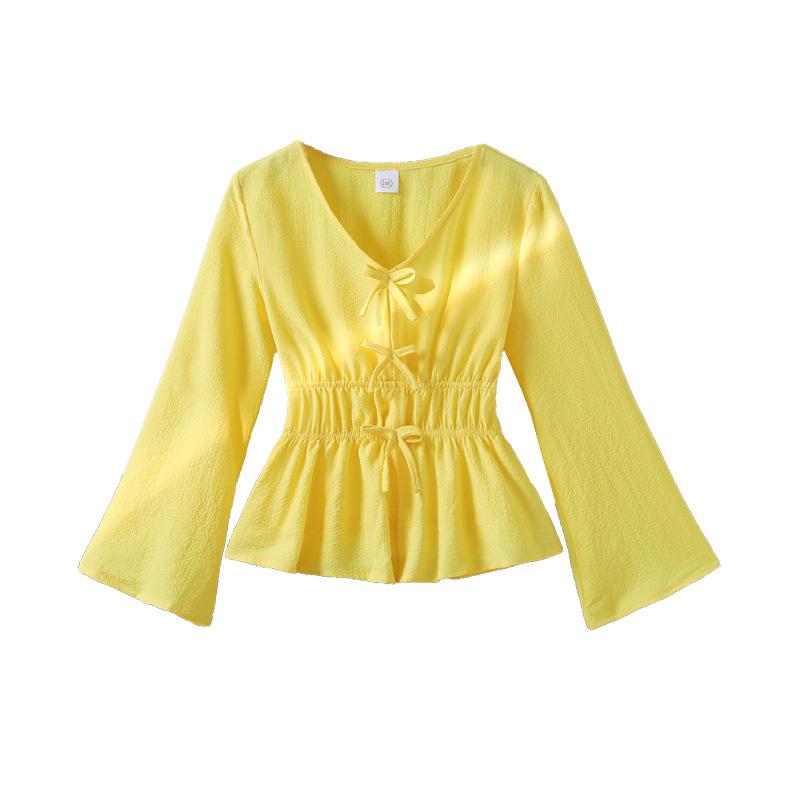 Топы для девочек Детская одежда Осень Новая Модная Бант Повседневные Топы с длинным рукавом