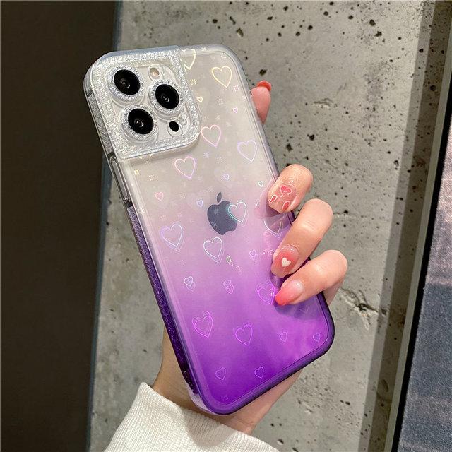 Прозрачный чехол для телефона с градиентным лазером и сердечком для Iphone 11 13 12 Pro Max X Xr Xs Max 7 8 Plus, мягкая прозрачная акриловая задняя крышка