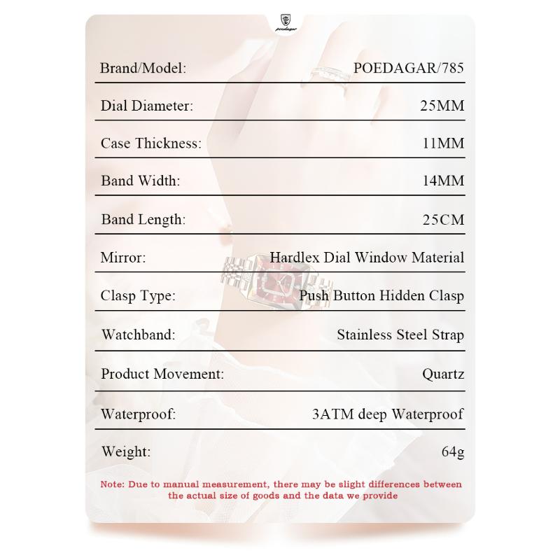 POEDAGAR Luxury Elegant Watch For Woman Date Waterproof Rectangle Ladies Watch Stainless Steel Quartz Women Watches