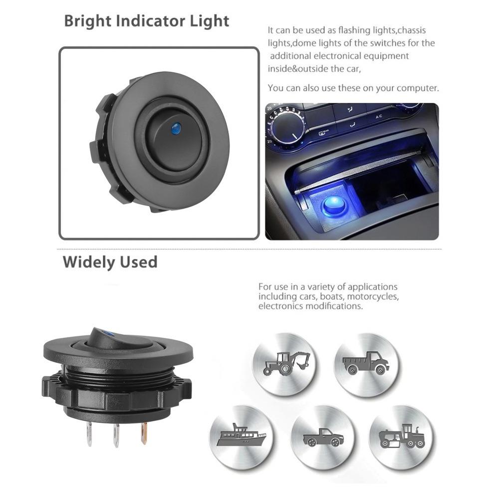 Replacement Parts 12V 20A/24V 10A Round Rocker Toggle 3 Pin SPST LED Indicator Switch ON/OFF Switch for Car Boat Truck Switches4