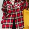 Женская рубашка с длинными рукавами и вышитыми буквами, американская ретро-блузка свободного покроя в красную клетку, осенний повседневный универсальный топ