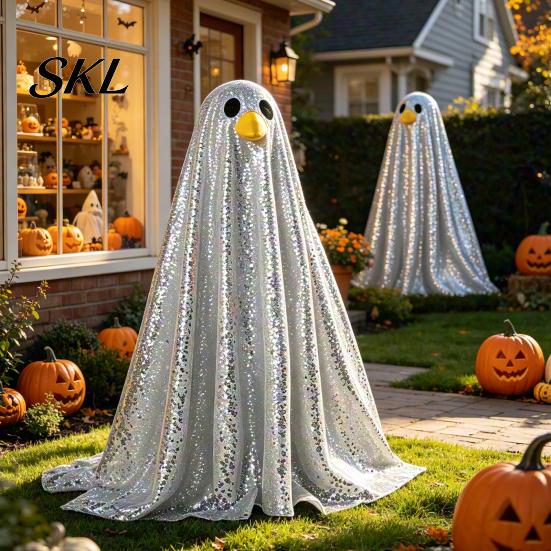 Ghost Outfit for Garden Goose Halloween Costume, with Shiny Sequin Decor, Decorative Accessories Statue Atmosphere Prop, Holiday Yard Decorations Cute