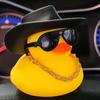 1PC Cute Yellow Duck Car Ornament with Black Cowboy Hat and Sunglasses, Car Decoration, Holiday Gift