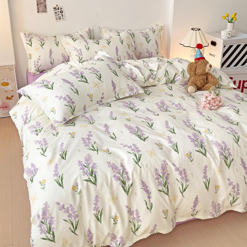 Simple Bedding Washed Cotton Four-piece Set Pastoral Bed Sheet Quilt Cover Bedding Three-piece Set