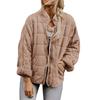 Women's Fashion Solid Color Stand Collar Cotton-Padded Jacket Loose Pocket Long Sleeve  Coat