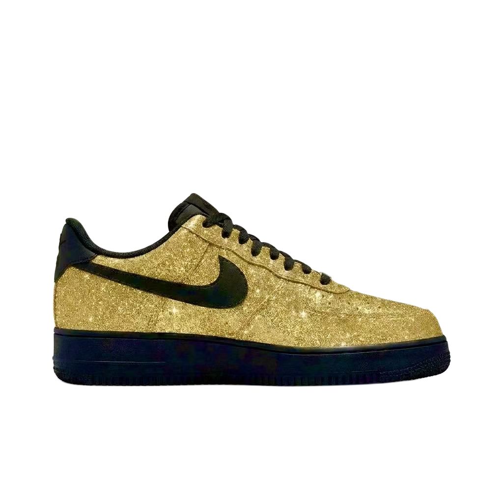 Nike Nike Air Force 1 Устойчивые к истиранию Увеличивающие рост Низкие Скейтбордические кроссовки Унисекс Черные с золотым FZ0627-010(Команда133-)
