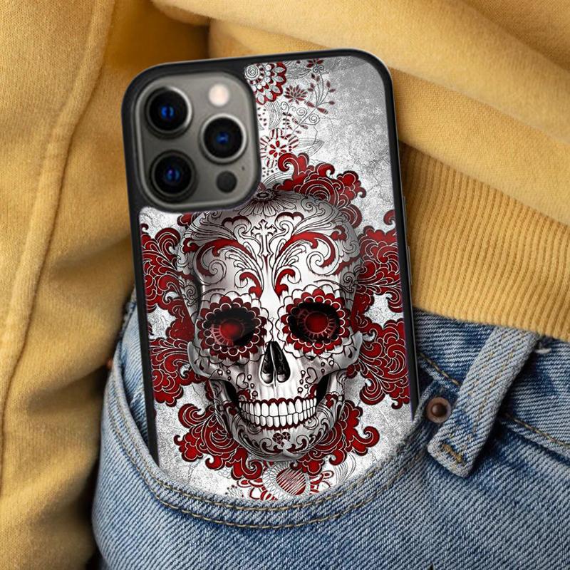 calaveras floral sugar skull Soft Phone Case for iPhone 17 Air 16e Pro max 15 Pro 13 14 Plus 11 12 MagSafe Magnetic Coque