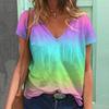 Women Summer T Shirt Multi Color Gradient Print Short Sleeve Tees Casual Printed Tops