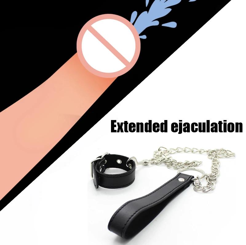 Кожаное кольцо на член, растяжка для яиц, поводок, мешочек для вытягивания, целомудрие, CBT, бондаж, секс-игрушки для пар
