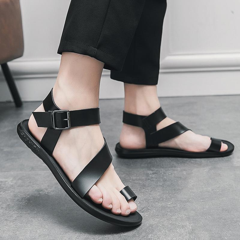 Летние Новые Мужские Гладиаторы Черные Белые Панк Рок Лакированная Кожа Повседневная Обувь Дышащие Пляжные Сандалии Уличные Шлепанцы Большой Размер