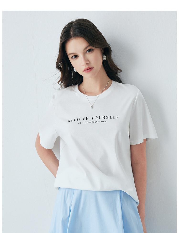 Cost effective including mulberry silk: Summer round neck letter printed short sleeved versatile casual breathable T-shirt for women