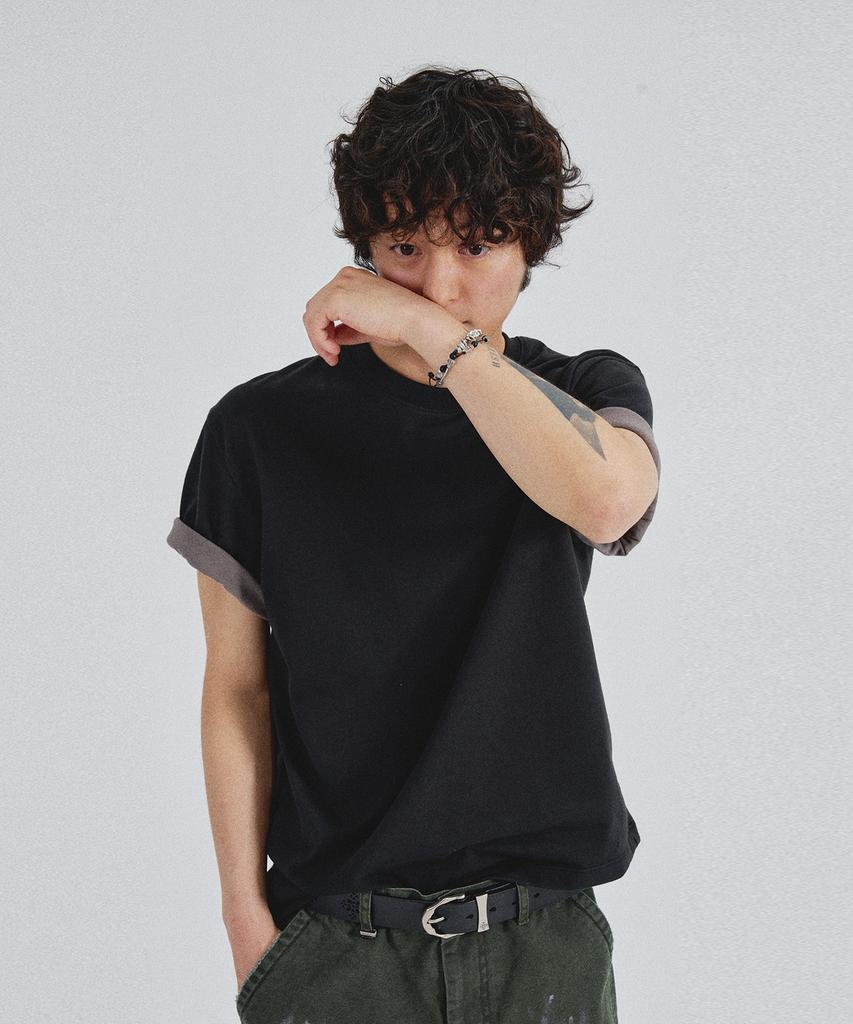 SLOWACID Sa Refined Flip-Cuff Semi-Crop Tee [Black]