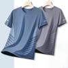 Summer Men Top Ice Silk Quick-drying Mesh Short Sleeves Plus Size O Neck Loose Contrast Color Thin Elastic Casual Pullover Daily Sport T-shirt