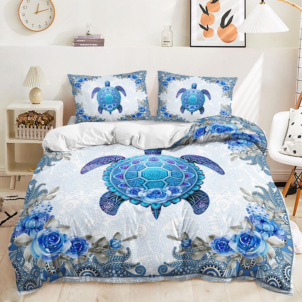 Sea Turtle Tropical Beach Bohemian Sea Animals Colorful Duvet Quilt Cover Set