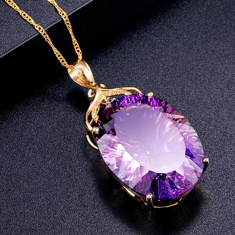 Cross-border Wish European and American Ladies Fashion Luxury Amethyst Pendant Necklace Amethyst Gemstone Necklace Jewelry Wholesale