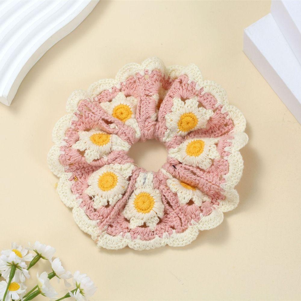 Bohemian Style Knitted Hair Rope Flores Ponytail Hair Band Crocheted Flower Scrunchies Women