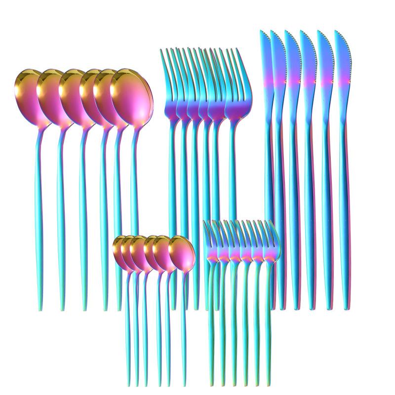 30 шт., набор столовых приборов черного золота, палочки для еды, нож, вилка, ложка, золотая нержавеющая сталь, корейский набор посуды, роскошный набор посуды