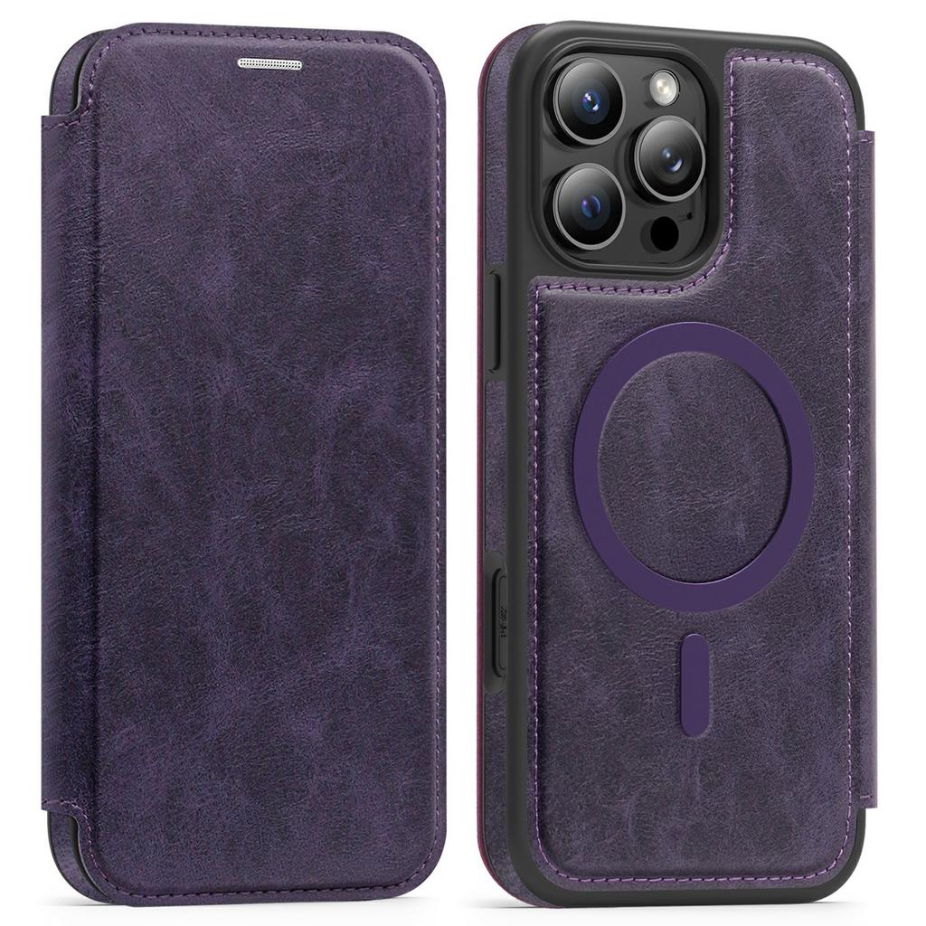 For iPhone 16 Pro Leather Case Compatible with MagSafe RFID Blocking Card Holder Phone Cover