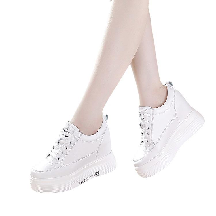 2024 Spring and Summer New Low-top Slope Heel Within 10 Cm Height Increase Casual Platform White Shoes Women's Single Shoes