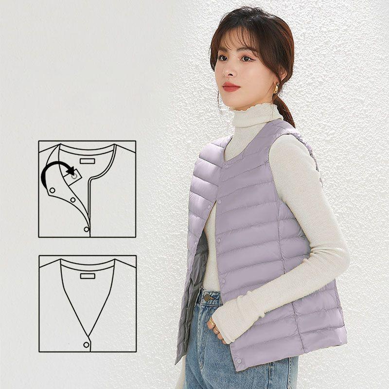 Women Sleeveless Puffer Vest Women's Ultra Light Down Vest Women Two Ways Waistcoat Portable Warm Sleeveless Winter Liner Plus Size