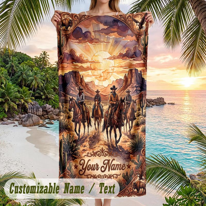 Ravens Roses Artwork Theme Quick Dry Beach Towel Custom Name Text Print Large Sand Resistant Towel Beach Vacation