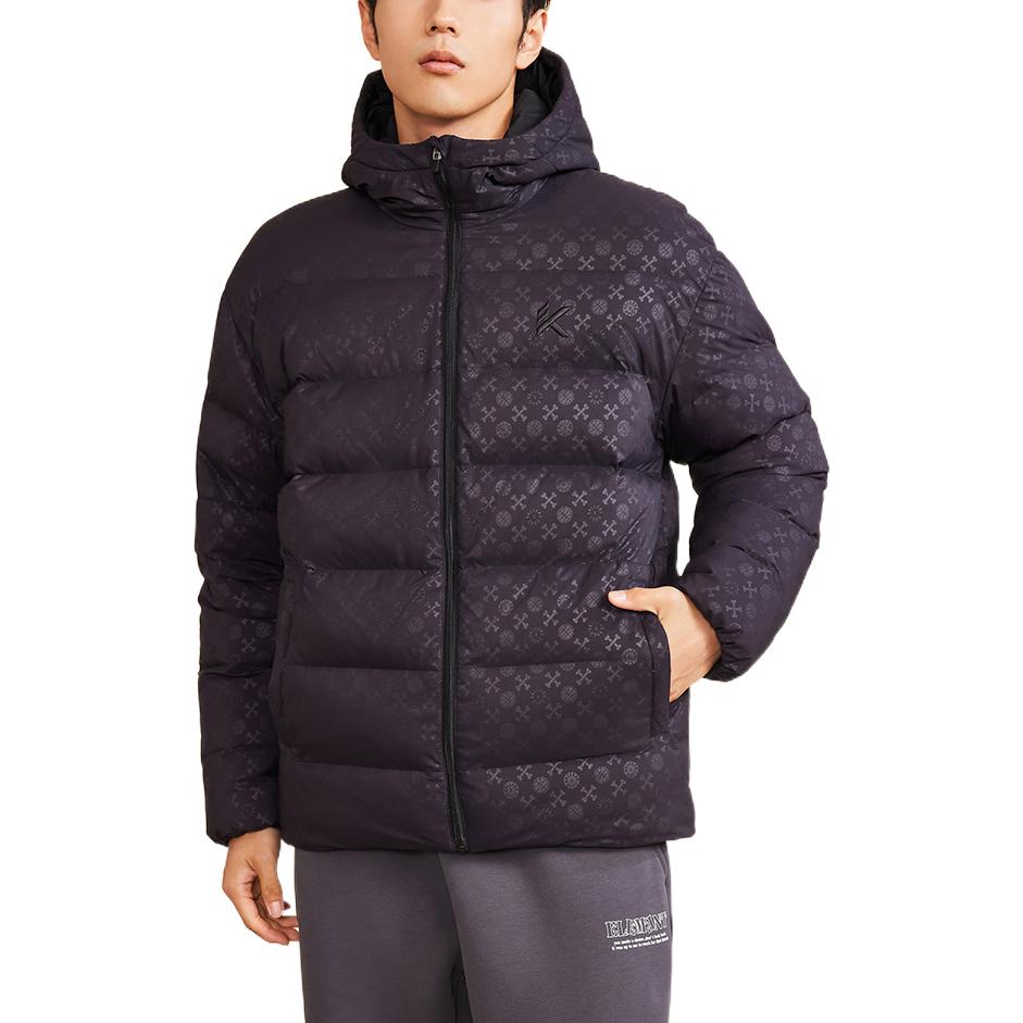 Anta Куртка Basketball Series с логотипом, однотонным принтом, на молнии, с капюшоном, на утином пуху, ветрозащитная, теплая, мужская, куртки матово-черного цвета 152241910R-2