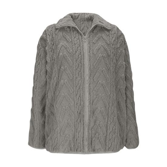 Зимняя флисовая куртка для женщин, стойка-воротник, на молнии, шерпа-пальто, пушистая, с длинным рукавом, осенняя, повседневная верхняя одежда с карманами