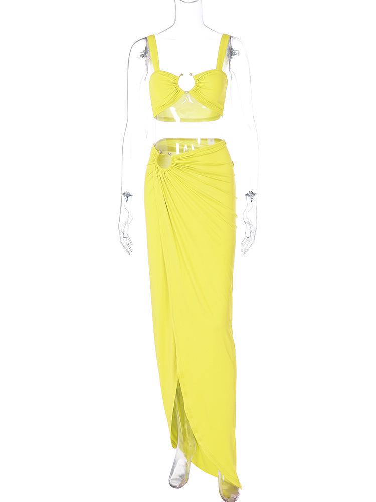 2024 Summer European & American Style Sexy Tube Top & Slit Skirt Suit