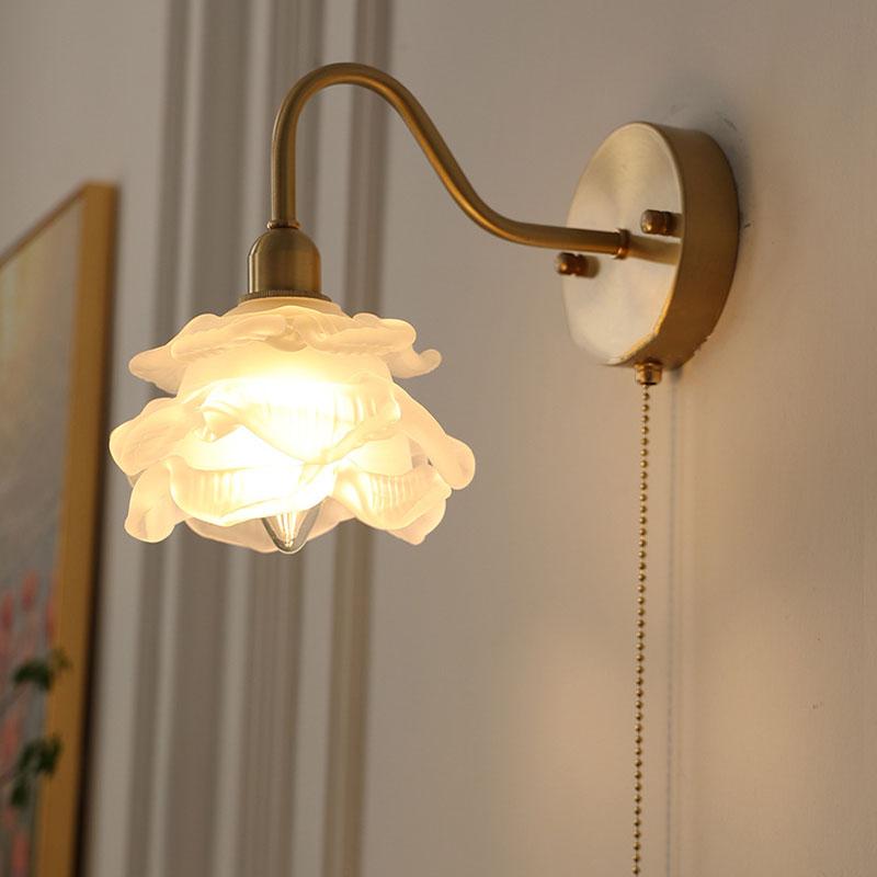 Bedside Lamp Wall-mounted Bedroom Wall Light Japanese Copper Bedroom Zen Living Room Background Wall with Cable Switch Wall Ligh