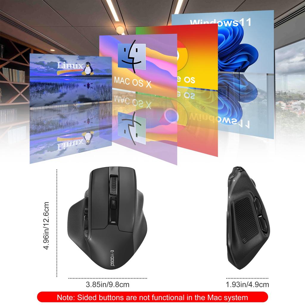 Large Wireless Mouse for Large 4800 DPI 6 Ergonomic Design with Quiet Computer Mouse with for and Windows X-31 Hands, 5-Level Switching, Buttons,