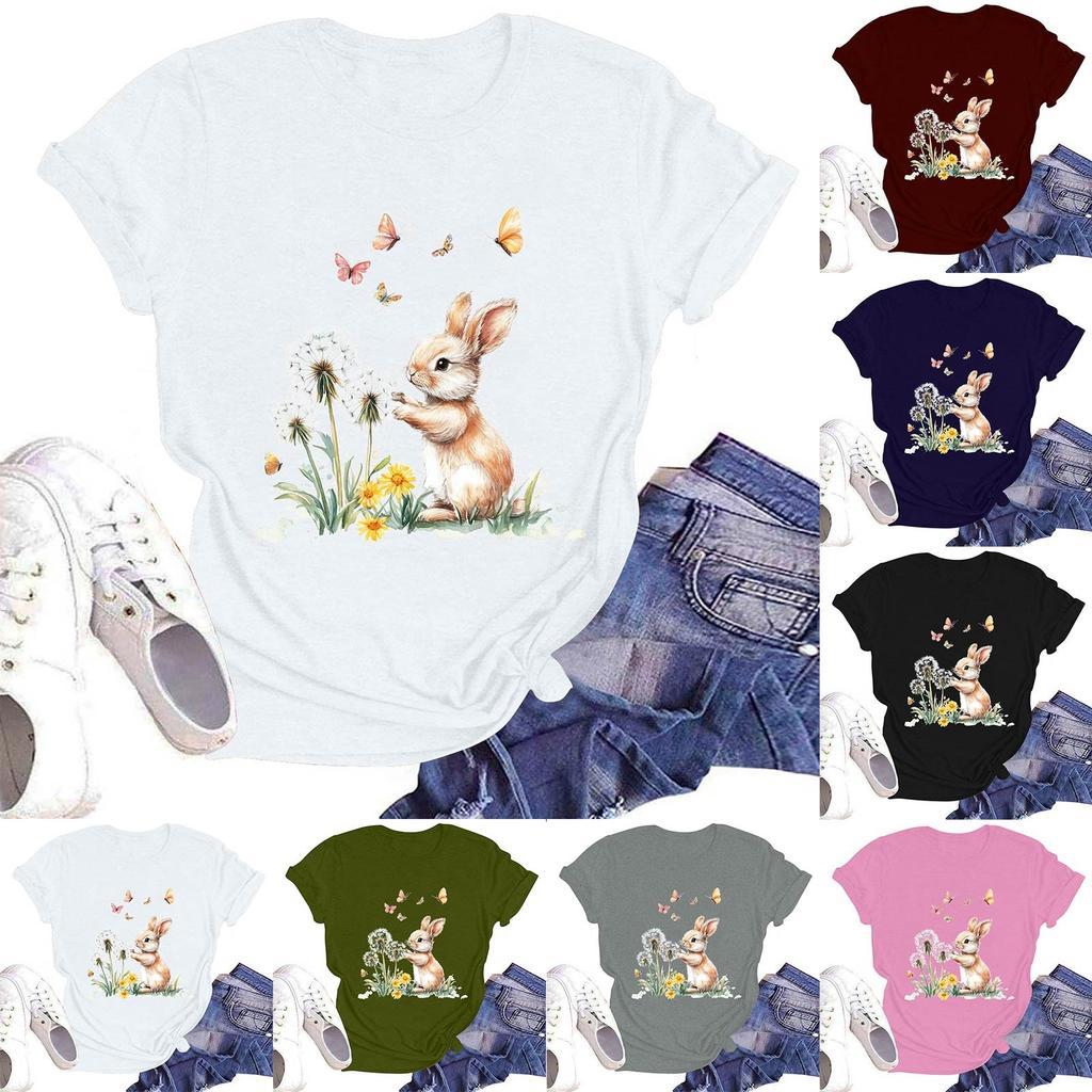 Women's Casual Round Neck Short Sleeve Pullover Printed T-Shirt Top