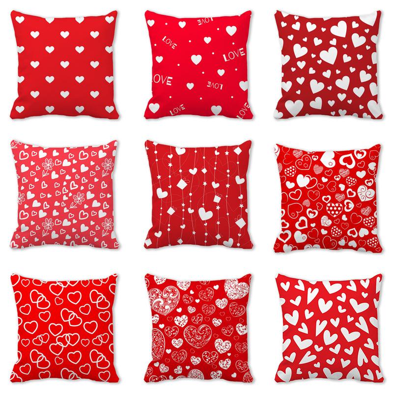 Home Decor Red Heart Patterns: Love themed Pillow Covers Pattern Cushion Cover Suitable for Sofa Bedroom Car Pillow Cover