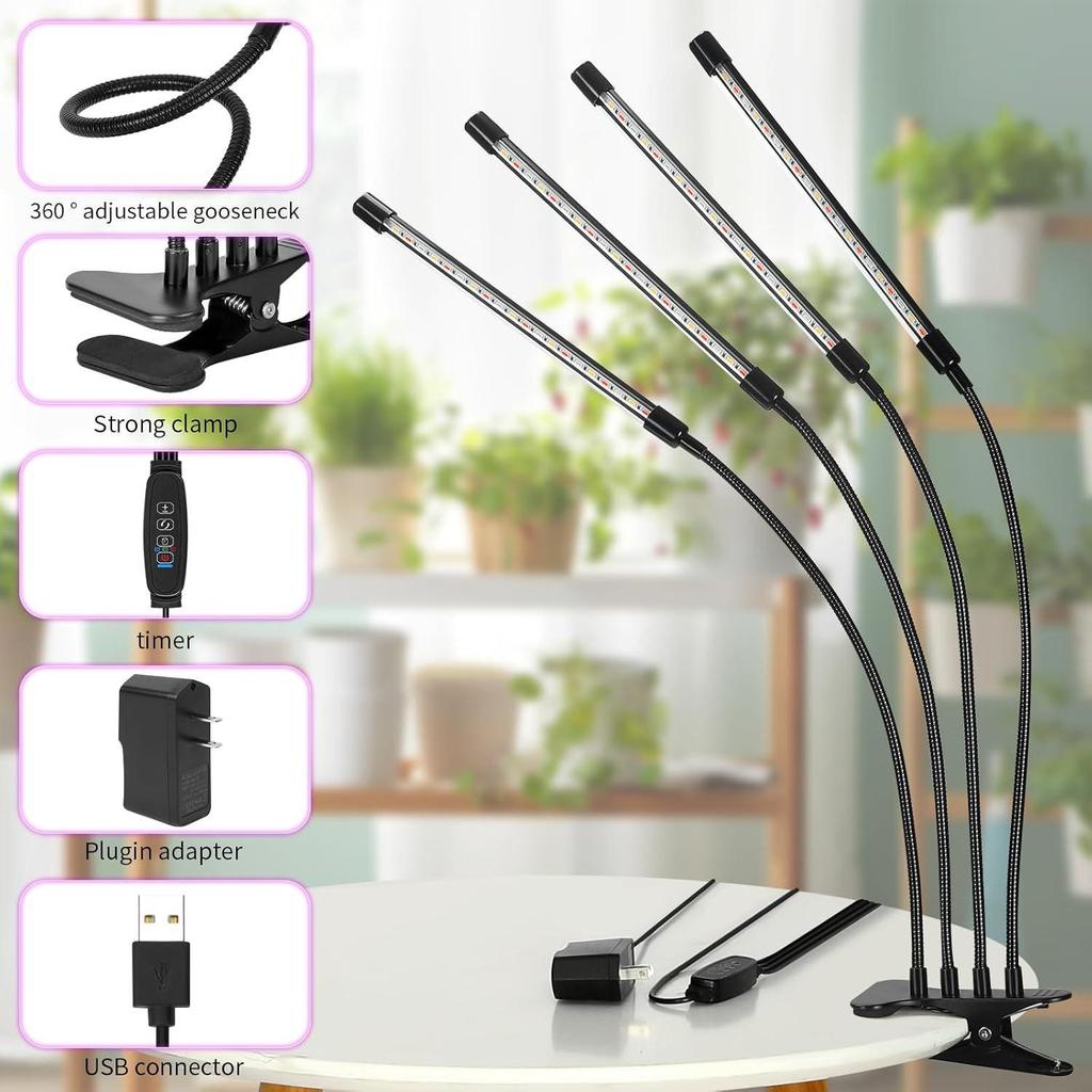 Диммируемый светодиодный светильник для выращивания полного спектра с таймером и клипсой для суккулентов и имитации солнечного света