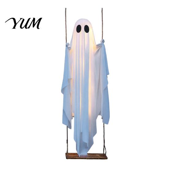 Party Props for Festive Atmosphere Large Hanging Swing Ghost Halloween Decoration with Remote Control And String Garden Ornament Warm Lights