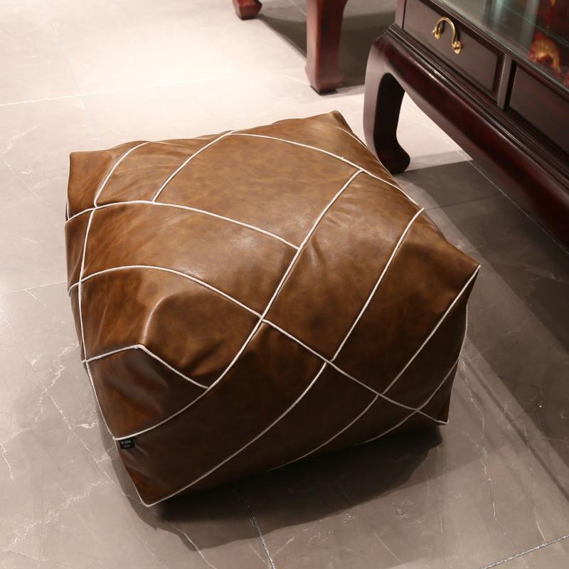 Moroccan PU Leather Pouf Ottoman Futon Footstool Home Tatami Unstuffed Cushion Sofa Bean Bag Ins Living Room Decor Craft