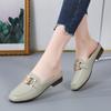 Fashion New Women Baotou Half Slippers Ladies Square Toe Thick Heel Muller Sandals For Outer Ladies Flat Fashion Vintage British Leather
